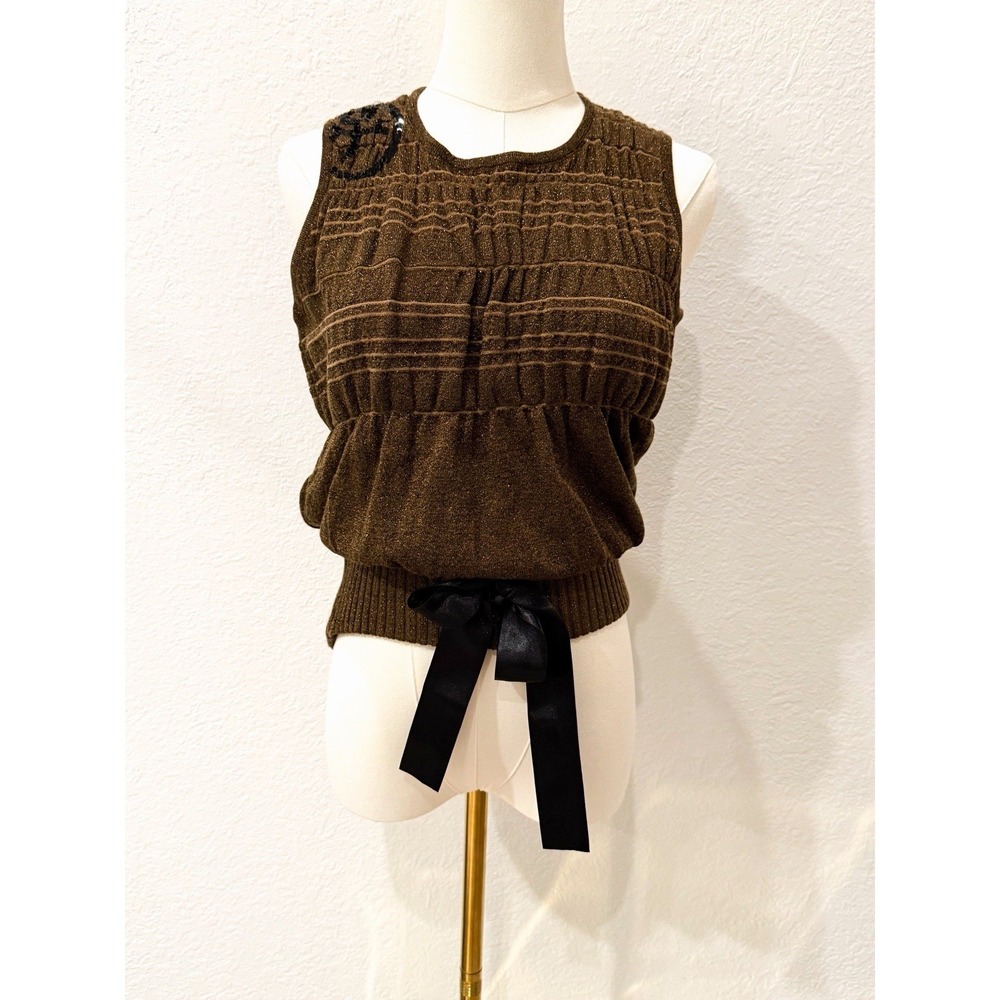 VTG JC de Castelbajac Paris Virgin Wool Knit Top Sequin Bow Peplum Sweater EU44